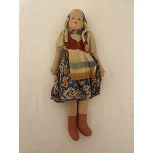 VTG Paper Mache Face Doll Polish Girl Stamped Poland Cloth Body Markings Arm